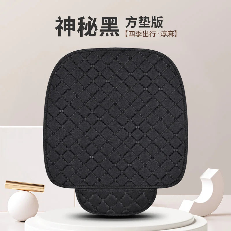 Universal Car Seat Cushion with Backrest Beige Linen Diamond Quilted Four Seasons Breathable Non-slip Auto Seat Cover Protector
