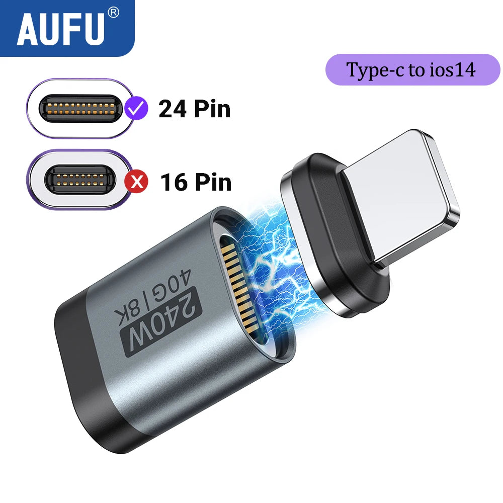 AUFU 240W Magnetic USB C Adapter Fast Charging Type C to USB C USB4 Connector 40Gbps 8K60Hz for Thunderbolt 4 3 iPhone16 Macbook