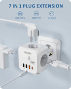 LENCENT EU Plug Power Strip Wall Socket with 3 AC+3 USB QC 18W +1 Type C PD 35W Fast Charger Adapter 7-in-1 Socket On/Off Switch Car Mobile World