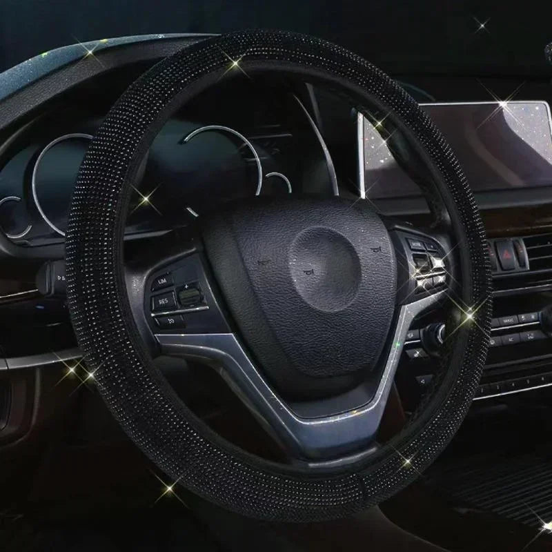 Universal Rhinestones Steering Wheel Cover with Crystal Diamond Sparkling Car Breathable Anti-Slip Steering Wheel Protector CM World