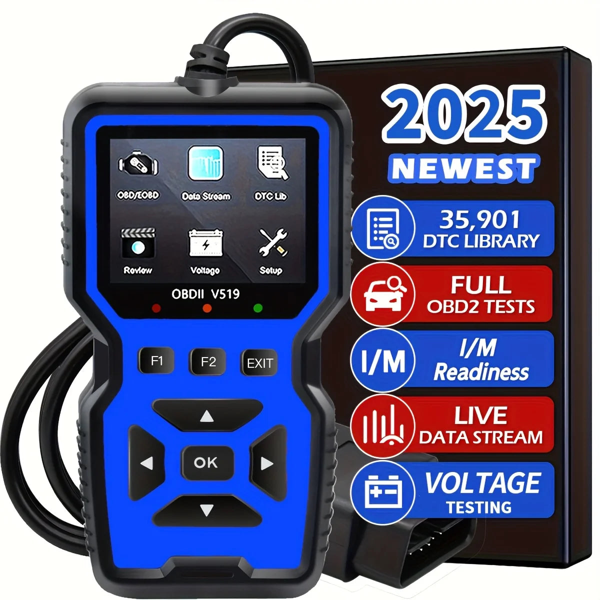 2024 V519 Professional Obd2 Scanner - Usb-Powered Automotive Diagnostic Tool with Real-Time Data Stream, Full-Featured Obd Ii Testing (I/M Ready, Bod2/Eobd), Clears Engine Fault Lights, Reads/Erases Codes for Most Vehicles, A CM World