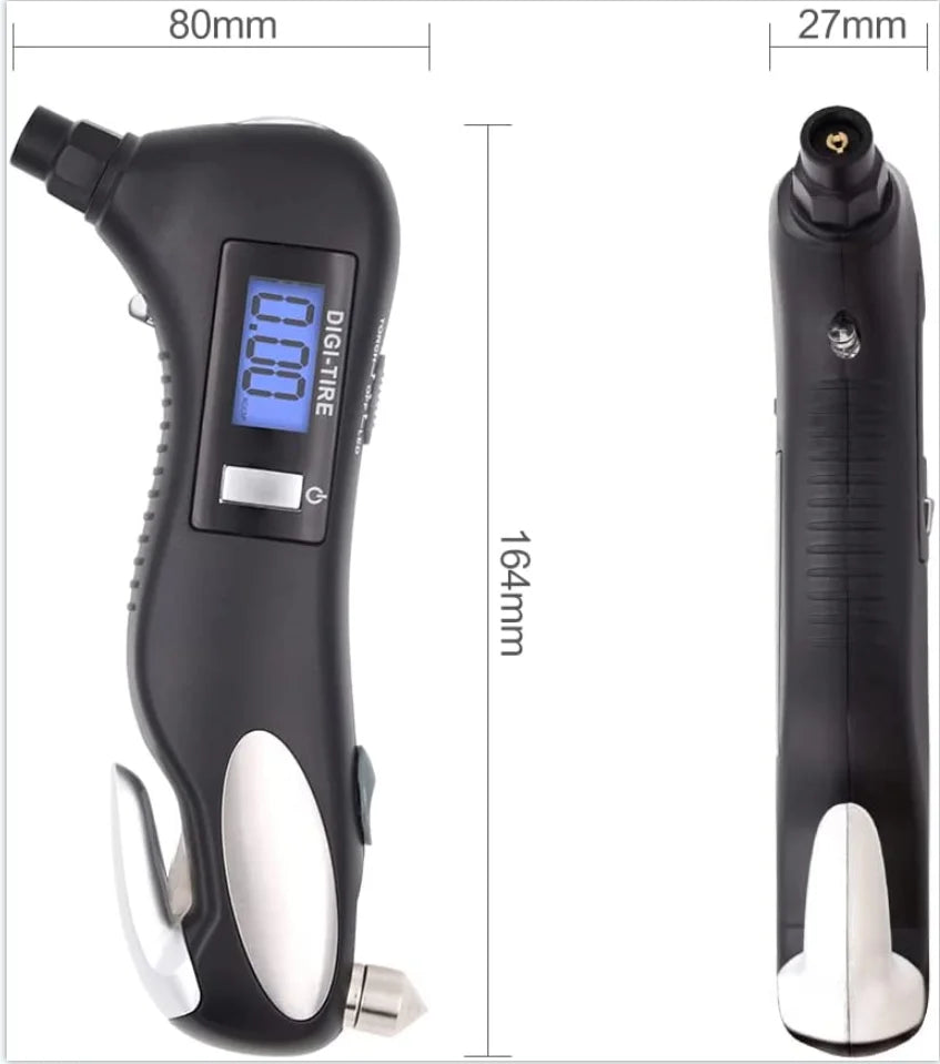 Digital tire pressure gauge, emergency lighting flashlight, car escape hammer, seat belt cutter, multi-functional self-rescue to CM World