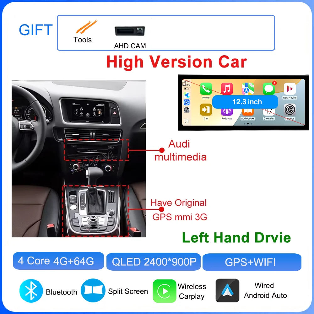 for Audi Q5 2009 - 2017 Android 16 Car Radio Video Multimedia Player GPS Navigation QLED Screen WiFi DSP Stereo Auto Accessories CM World