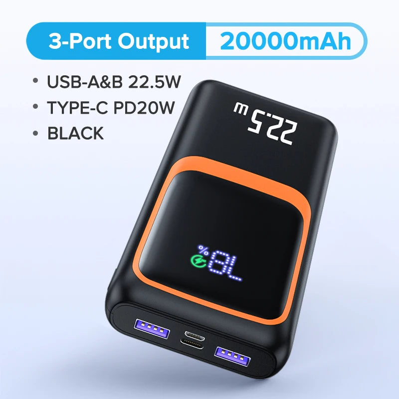 QOOVI 20000mAh Power Bank External Large Battery Capacity PD 22.5W Fast Charging Portable Charger For Samsung iPhone Xiaomi Car Mobile World