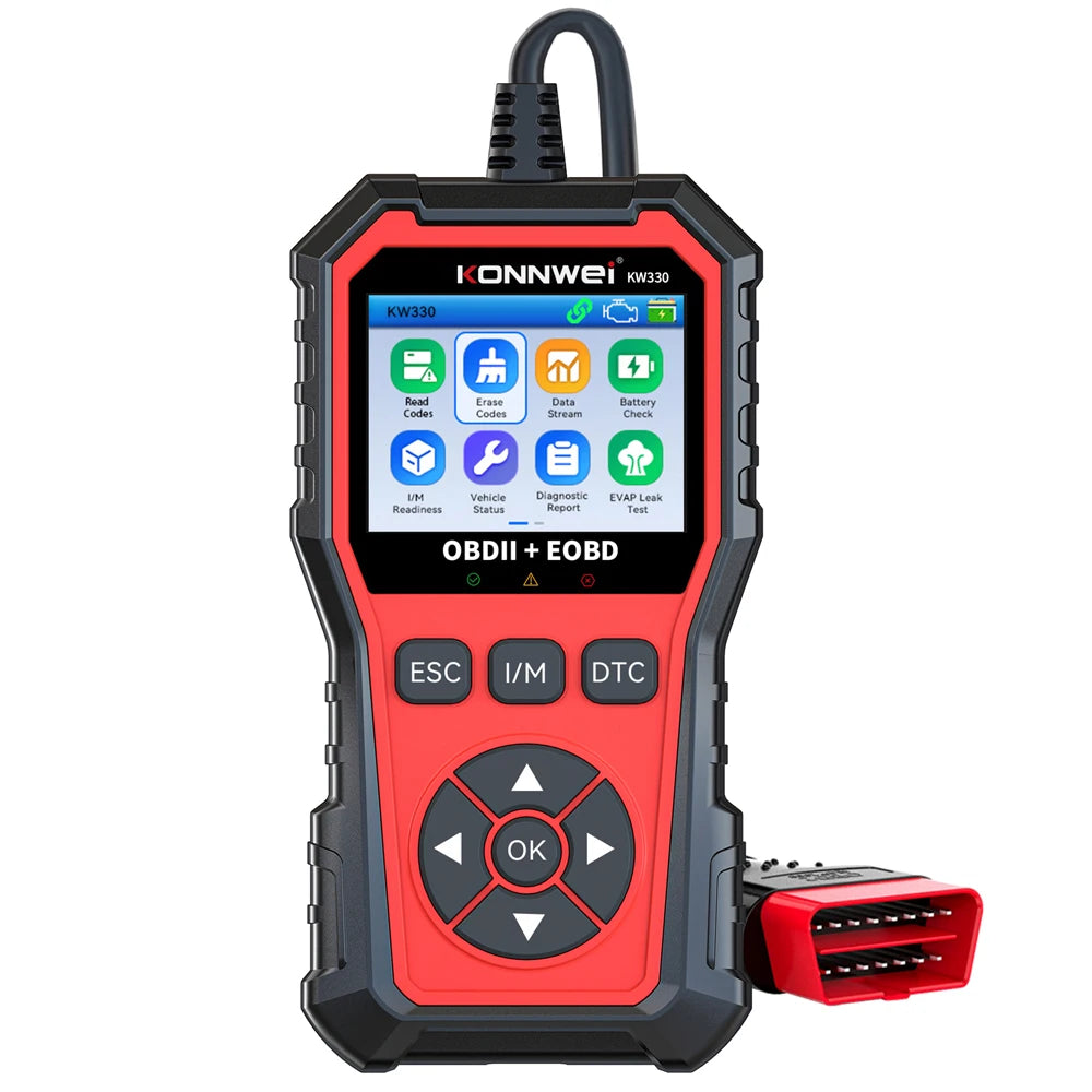 KONNWEI KW330 Car OBD2 Diagnostic Tool Professional Engine Battery Testing Fault Code Erase Real-Time Data Auto Code Scanner