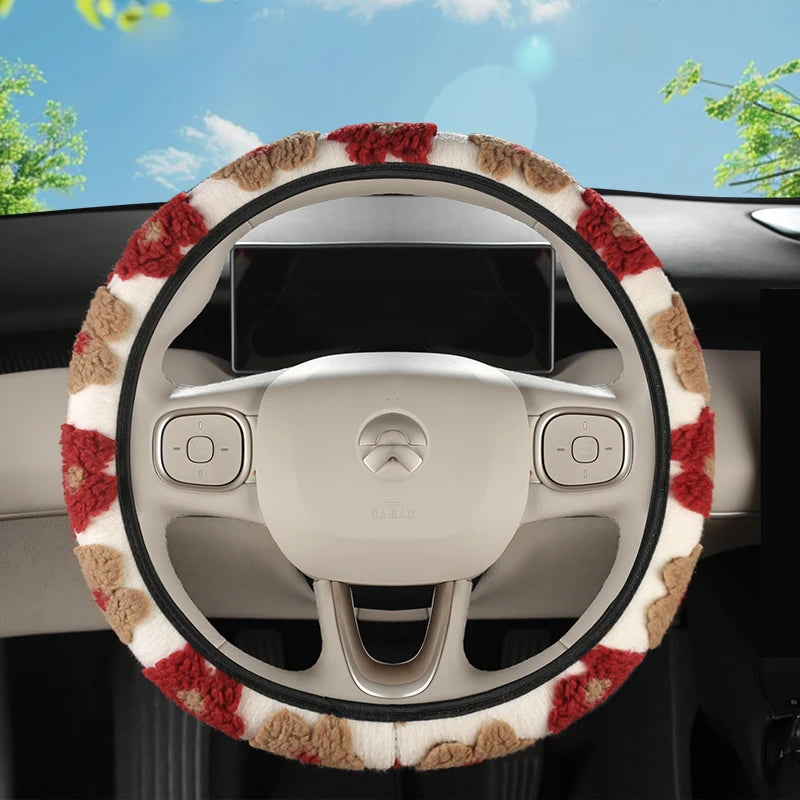 Flower Shaped Car Steering Wheel Cover with Plush Three-Dimensional Pattern Elastic and Elastic Protective Cover for Women's Car
