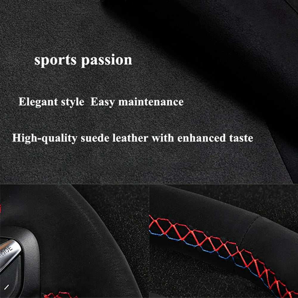 DIY Black Genuine Leather Suede Car Steering Wheel Cover for Volkswagen Golf 6 Mk6 VW Polo Jetta MK5 Sagitar Bora Santana CM World