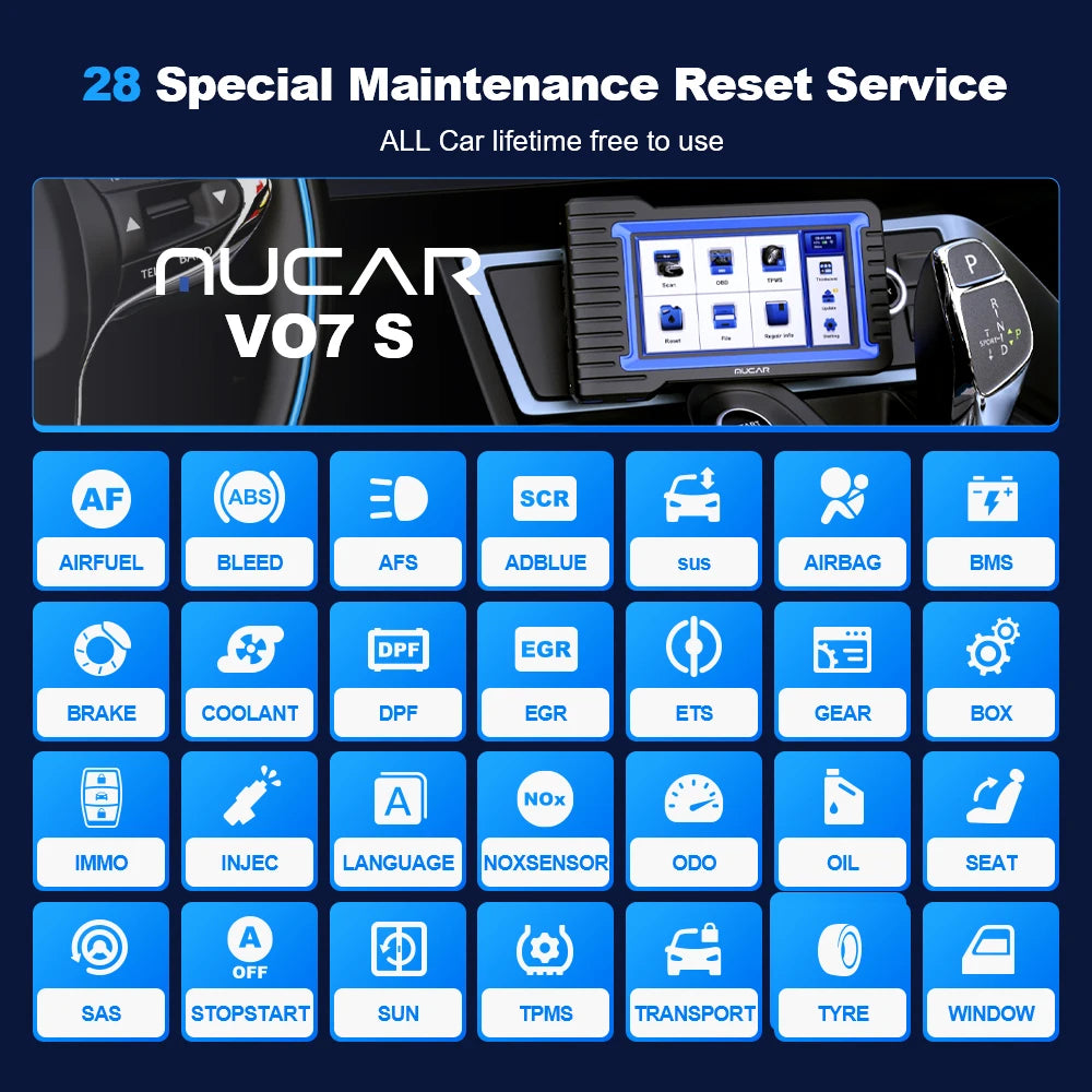 MUCAR VO7S/VO7 OBD2 Scanner Full System Diagnose 28 Reset Diagnostic Tool ECU Coding Active Test/Bi-directional Free for All Car CM World