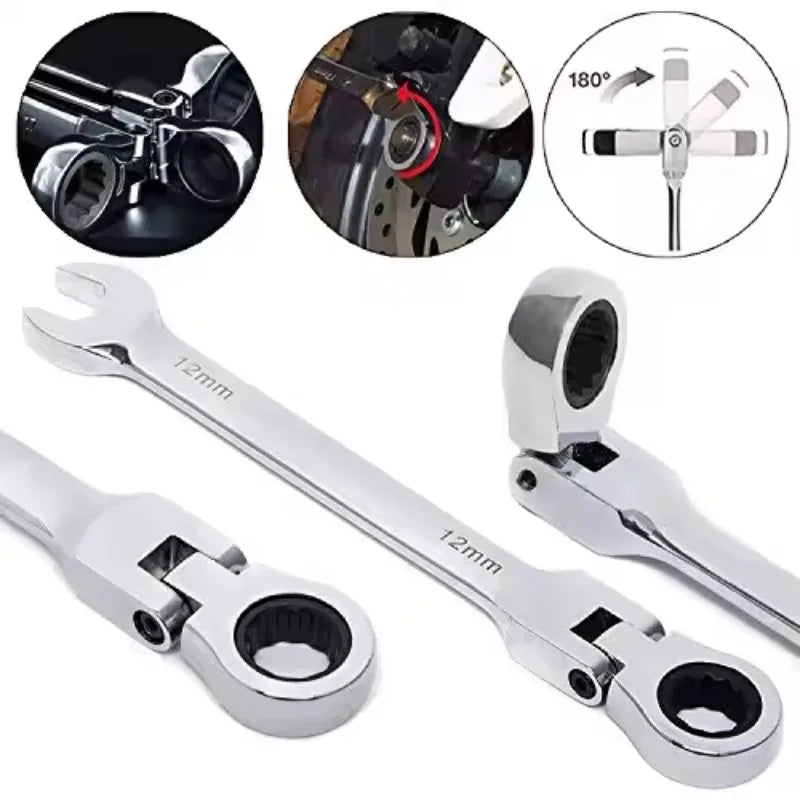 6Pcs/set Flexible Ratchet Combination Wrench Kit Metric Flex Head Gear Ring Spanner Car Repair Tools
