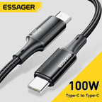 Essager PD 100W Type C to C Cable USB Type-C 5A Fast Charging Mobile Phone Cable For MacBook iPad Oneplus Xiaomi iPhone 15 Cable