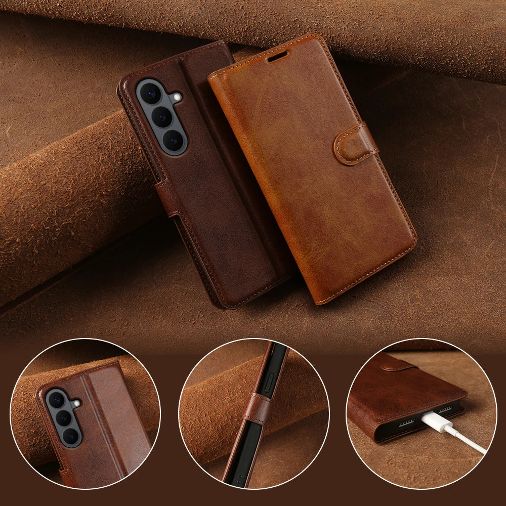 Phone Leather Case For Samsung Galaxy S26 Plus S25 S24 FE S23 S22 S21 Ultra A55 A26 A36 A16 M36 A27 A37 A57 A17 Flip Case Cover