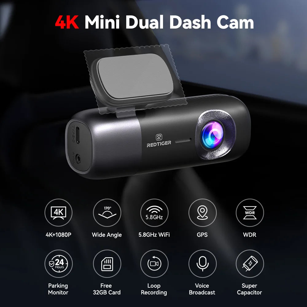 REDTIGER F9 Dash Cam 4K Dash Camera Front and Rear WiFi GPS Car Camera for Parking Mode Night Vision Car Recorder By App Control Car Mobile World