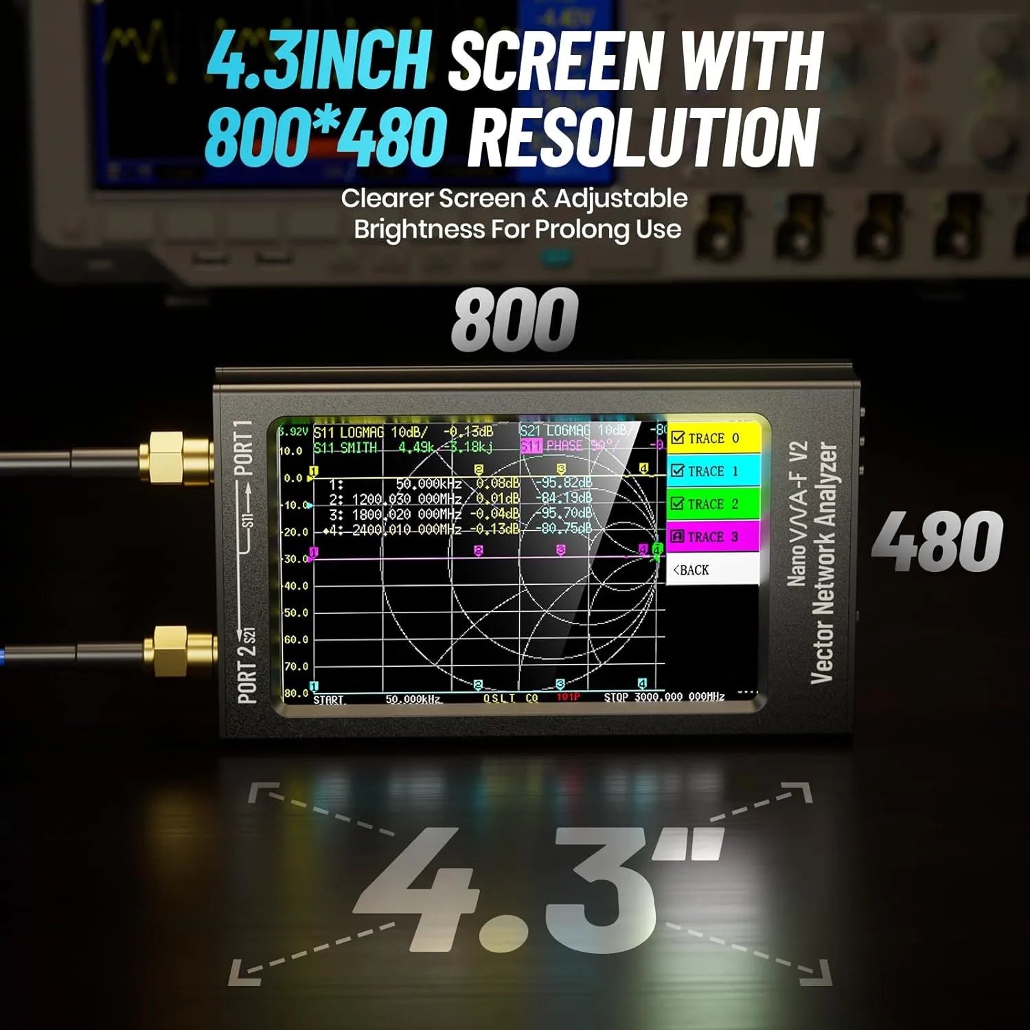 NanoVNA-F V2 Vector Network Analyzer 50KHz-3GHz Antenna Analyzer Ham Radio HF VHF UHF 4.3inch screen 5000mAh Battery Measuring CM World