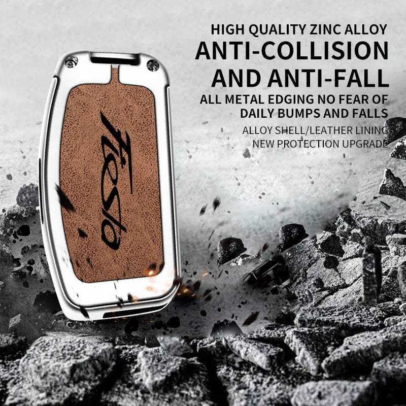New Auto TPU Zinc Alloy Key Case Bag For Ford Fiesta Logo Car Key Chain Car Metal Key Shell Car Interior Decoration Accessories CM World