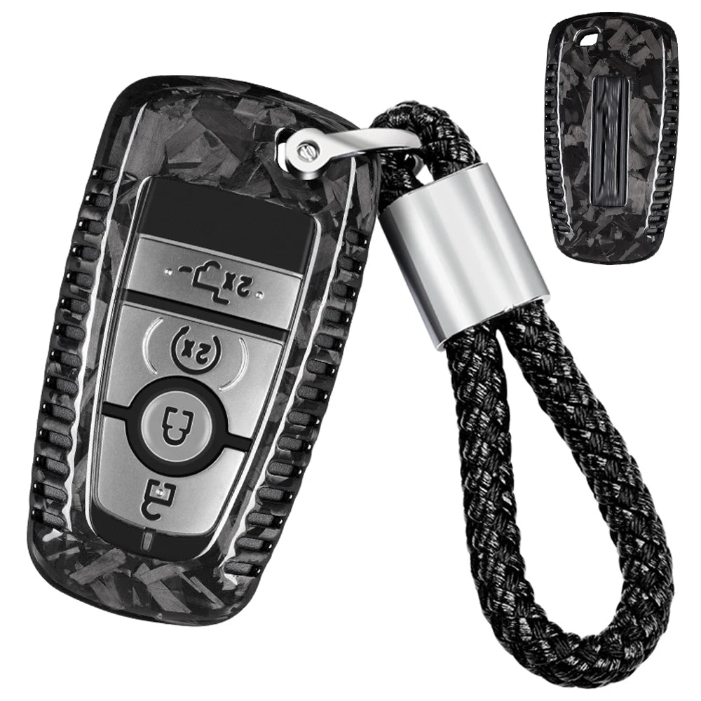 Key Fob Cover for Lincoln Navigator Real Carbon Fiber Key Case Shell for Ford F150 & Raptor Bronco with Keychain 2020-2023 2024 CM World