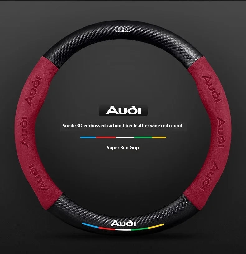 For Audi S3 S4 S5 S6 RS3 RS4 RS5 Q2 Q3 Q5 Q7 Q8 SQ5 TT A3 A4 A5 A6 A7 A8 Car Anti-slip Suede Carbon Fiber Steering Wheel Cover CM World