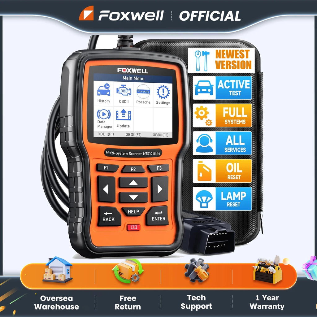FOXWELL NT510 Elite for Porsche OBD2 Scanner, All System Bi-Directional Control Code Reader 30+ Reset Diagnostic Scan Tool Car Mobile World