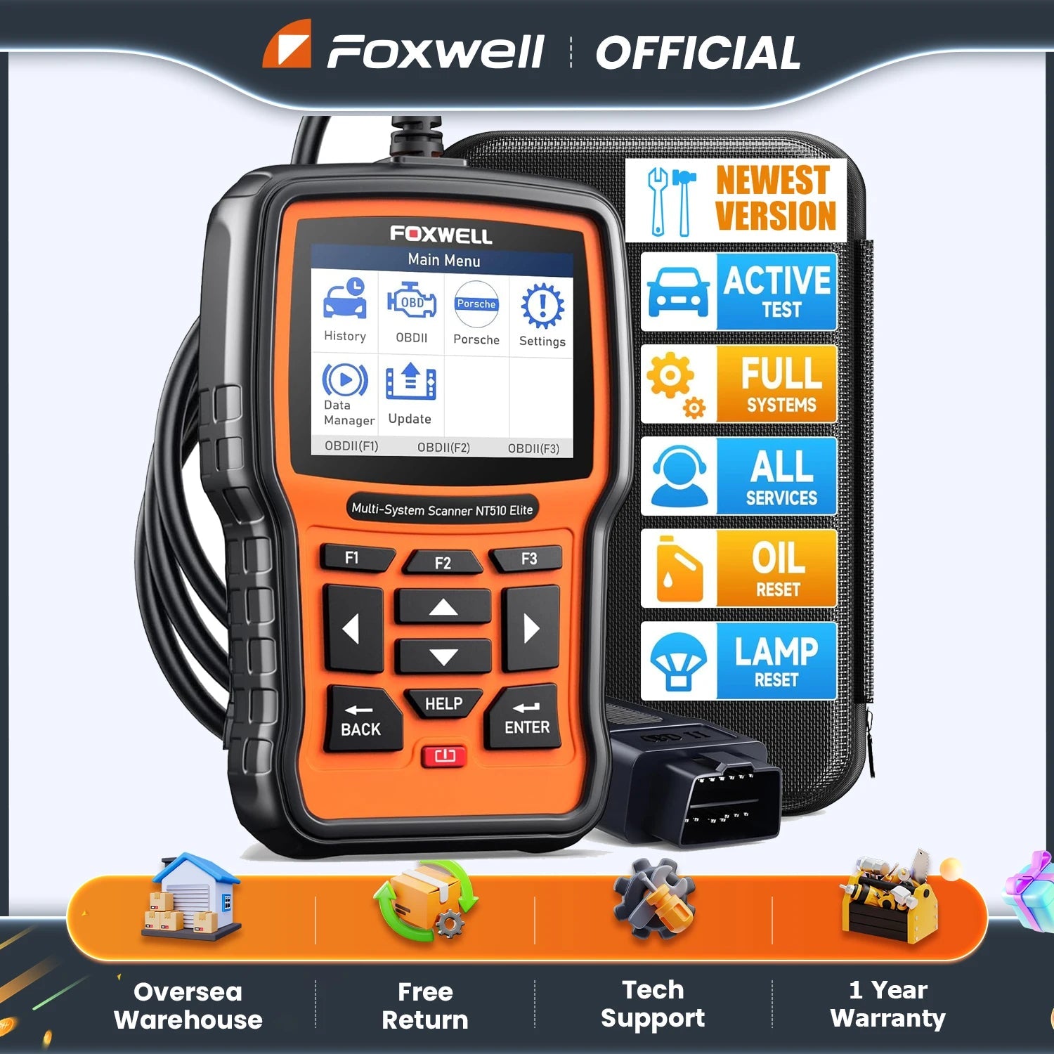 FOXWELL NT510 Elite for Porsche OBD2 Scanner, All System Bi-Directional Control Code Reader 30+ Reset Diagnostic Scan Tool Car Mobile World