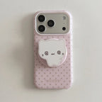 Cute Simple Wave Point Pattern Matte Pink Protective Cover Case For iPhone 17 16 15 14 Pro Max with Cat Magnetic Holder