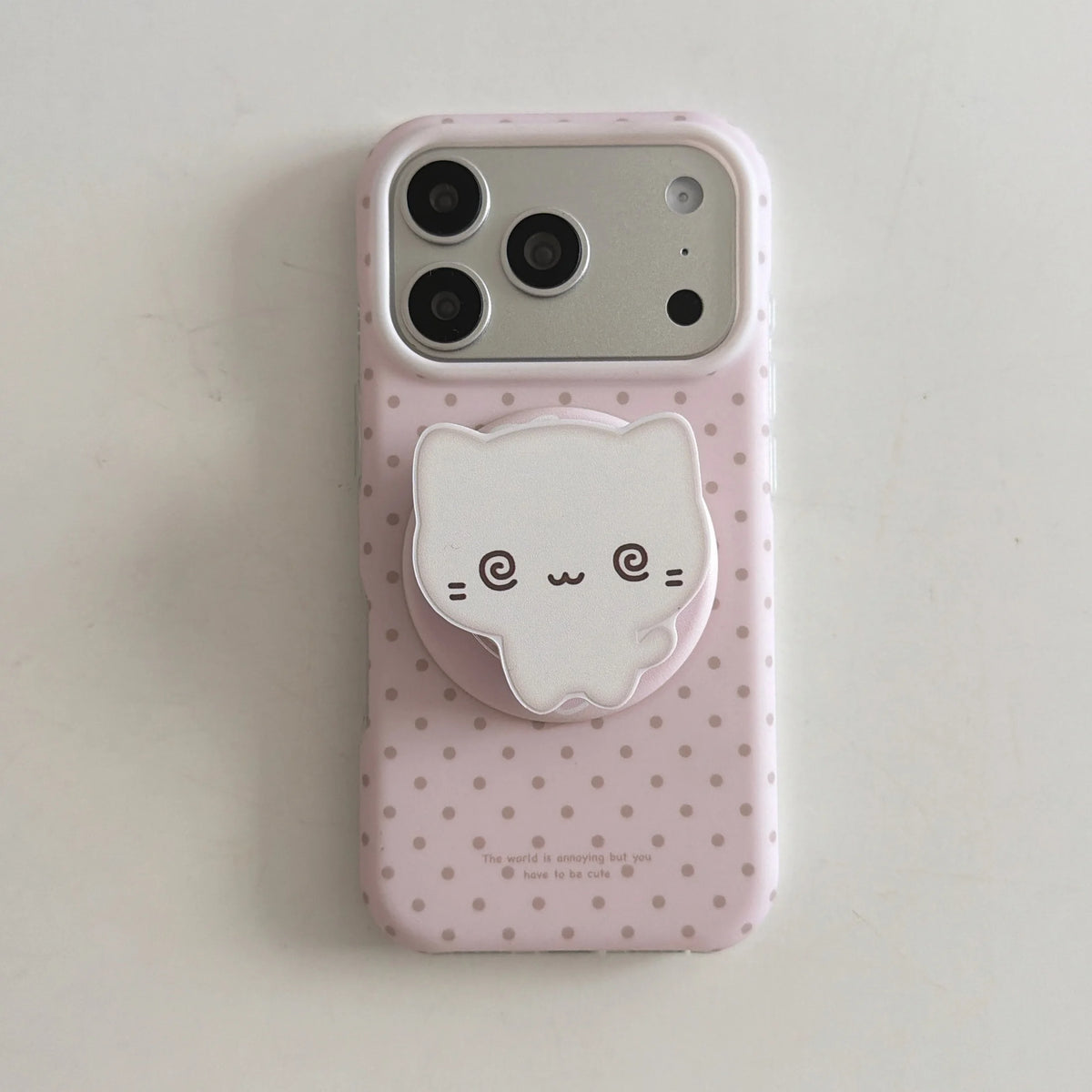 Cute Simple Wave Point Pattern Matte Pink Protective Cover Case For iPhone 17 16 15 14 Pro Max with Cat Magnetic Holder
