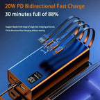 Lenovo 120W 50000mAh High Capacity Power Bank 4 in 1 Cables Super Fast Charging Power Bank Portable Charger For iPhone Samsung Car Mobile World