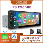 IPS 6.9 Inch 1Din Wireless Or wired Carplay Android Auto Car Radio Multimedia MP5 Player 1 Din DVD Bluetooth Stereo USB Charging CM World