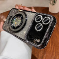 Transparent Diamond Glitter Magnetic Phone Case with Coating，Applicable iPhone 18 17 16 15 14 Pro Max Lens Protection Bracket Ba