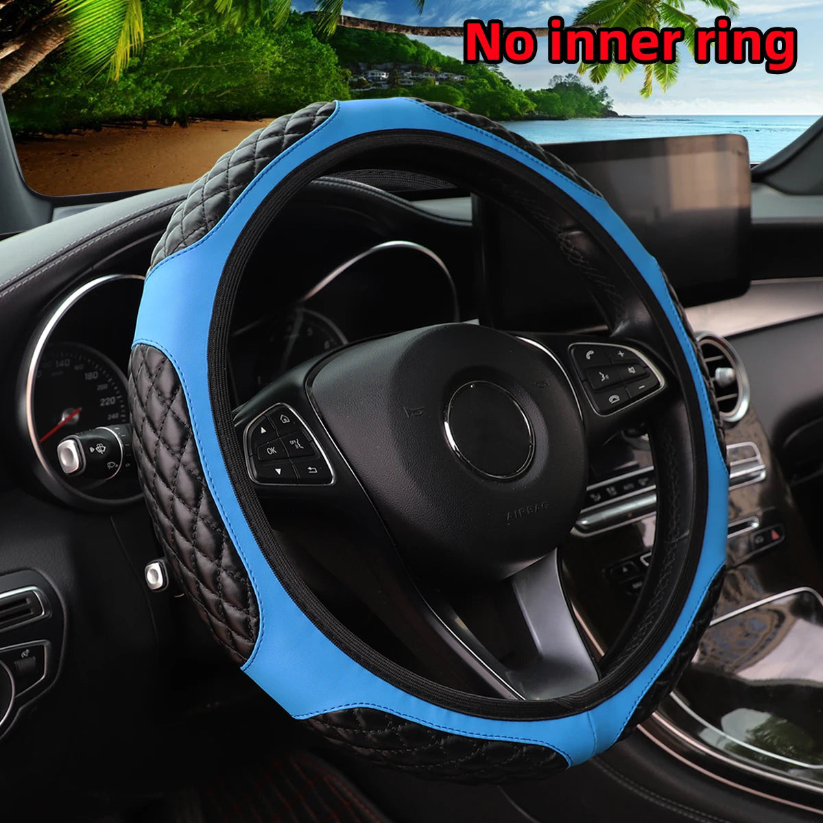6 semi-circular PU sheepskin embroidered car rimless steering wheel cover for 14-15 inch car interior accessories CM World