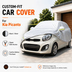 For Kia Picanto Custom Fit Full Car Cover Silver-Coated Oxford Fabric Side Zipper Access Heat Reflective UV Protection Summer