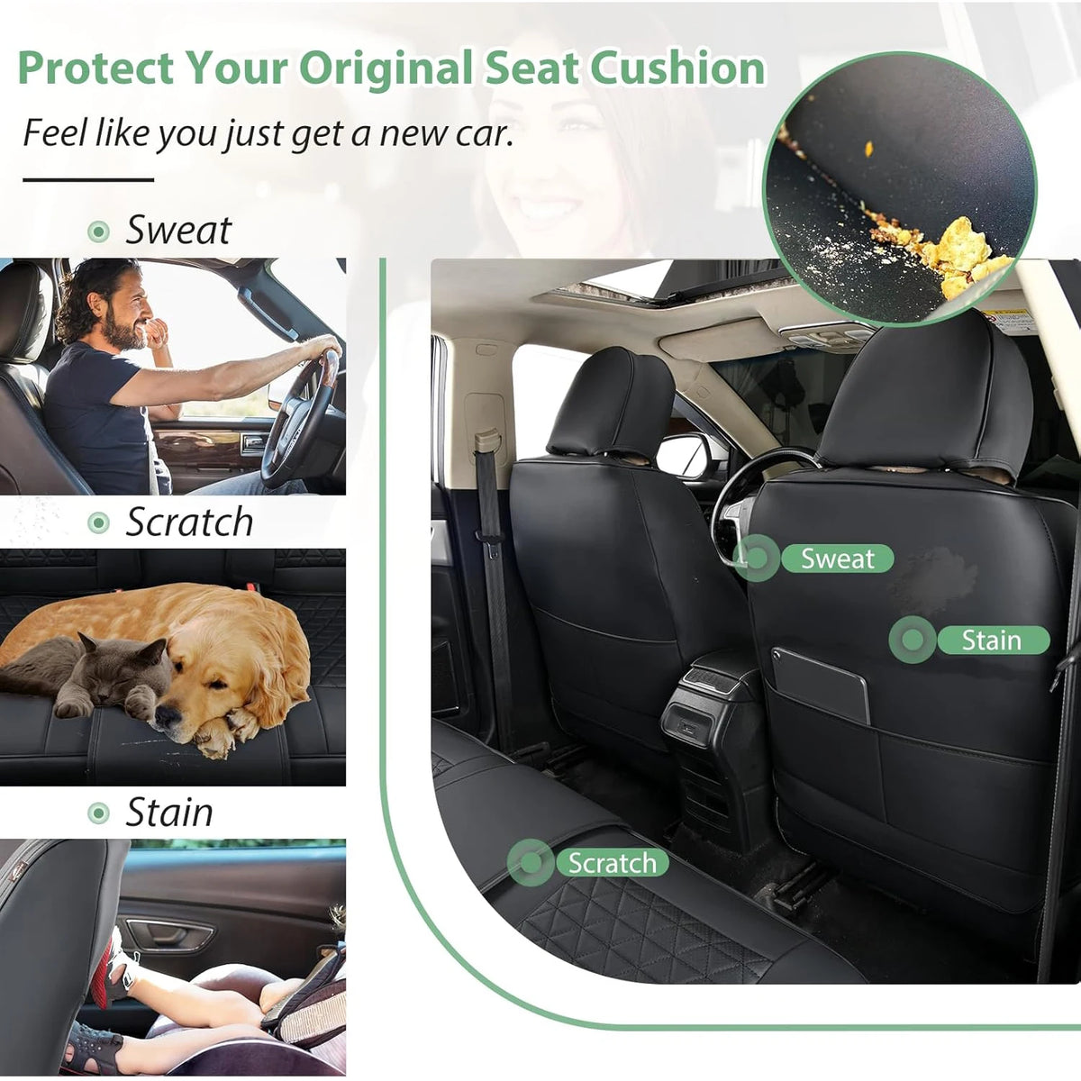 Car Seat Covers Full Set 5-Seats Waterproof Faux Leather Car Seat Cushion Protector Universal Fit for Most Cars SUVs Sedan