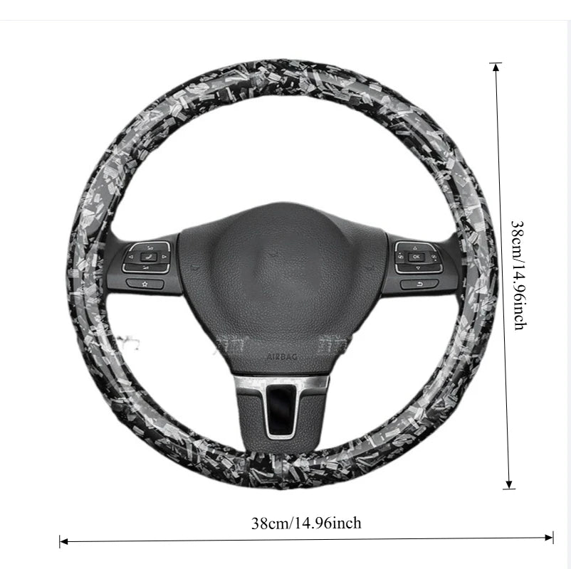 O/D Type Car Steering Wheel Cover Washable Flower Carbon Fiber Texture Auto Accessories for 37-38cm Steering Wheels