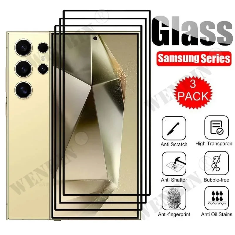 3 Pcs Tempered Glass For Samsung Galaxy S26 S25 S24 S23 S22 Ultra Plus FE A57 A56 A36 A17 Screen Protector Full Protective Glass Car Mobile World