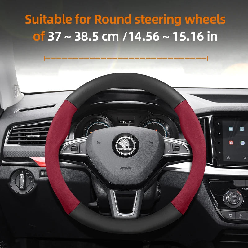 Suitable for Skoda Suede Matte Carbon Fiber Texture Steering Wheel Cover Suitable for Octavia 2 3 A7 1 Superb Roomster A5 Rapid Karoq Yeti Spaceback Fabia Monte Carlo Mk3 Accessories CM World