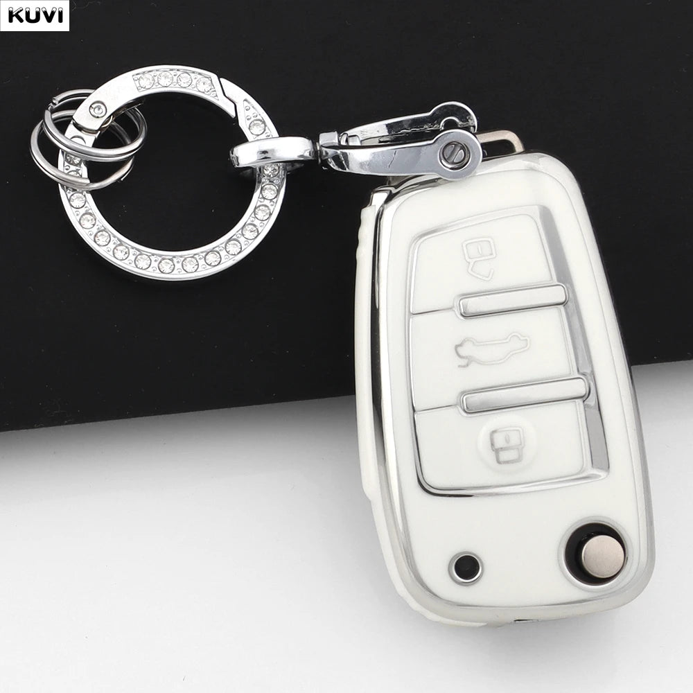 For Audi A1 A3 8P 8L A4 A5 B6 B7 A6 A7 C5 C6 4F Q3 Q5 Q7 Q8 TT S3 S4 S6 RS Fashion TPU Car Flip Key Case Cover Shell Accessories CM World