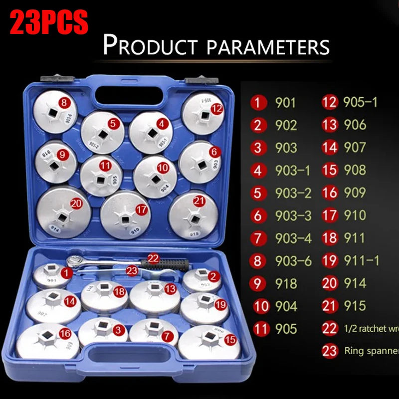 EAFC 23 Pcs/Set Car Oil Filter Cap Removal Wrench Socket Set 1/2" 12.5mm Ratchet Spanner Car Hand With Case Auto Remover Tool Car Mobile World