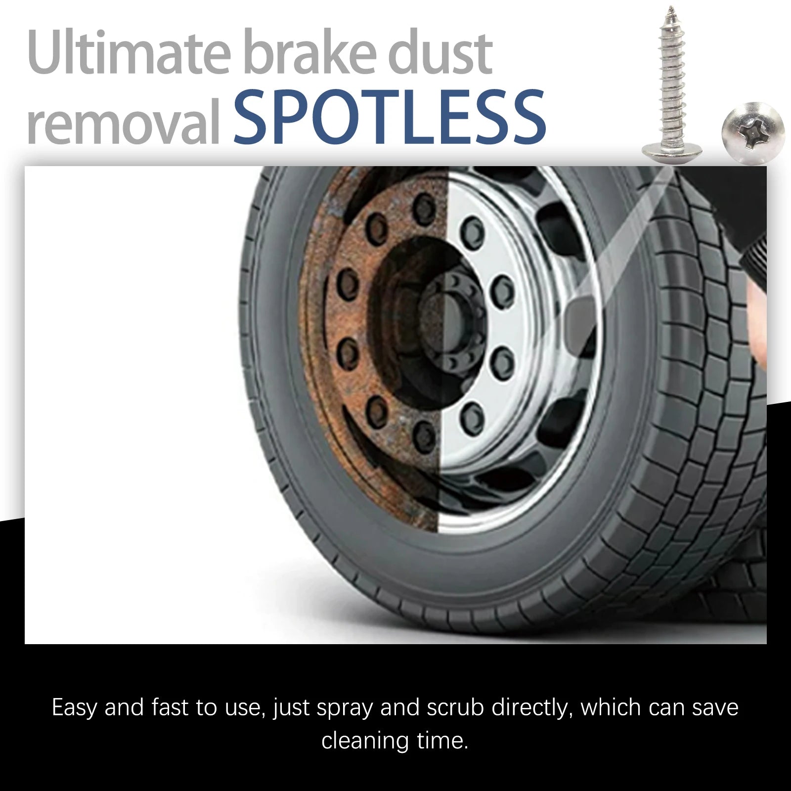 Car Wheel Cleaner Alloy Rim Cleaner Spray Remove Brake Dust Rust & Stains No Scratch Formula Polish Protect for All Wheels 120ml CM World