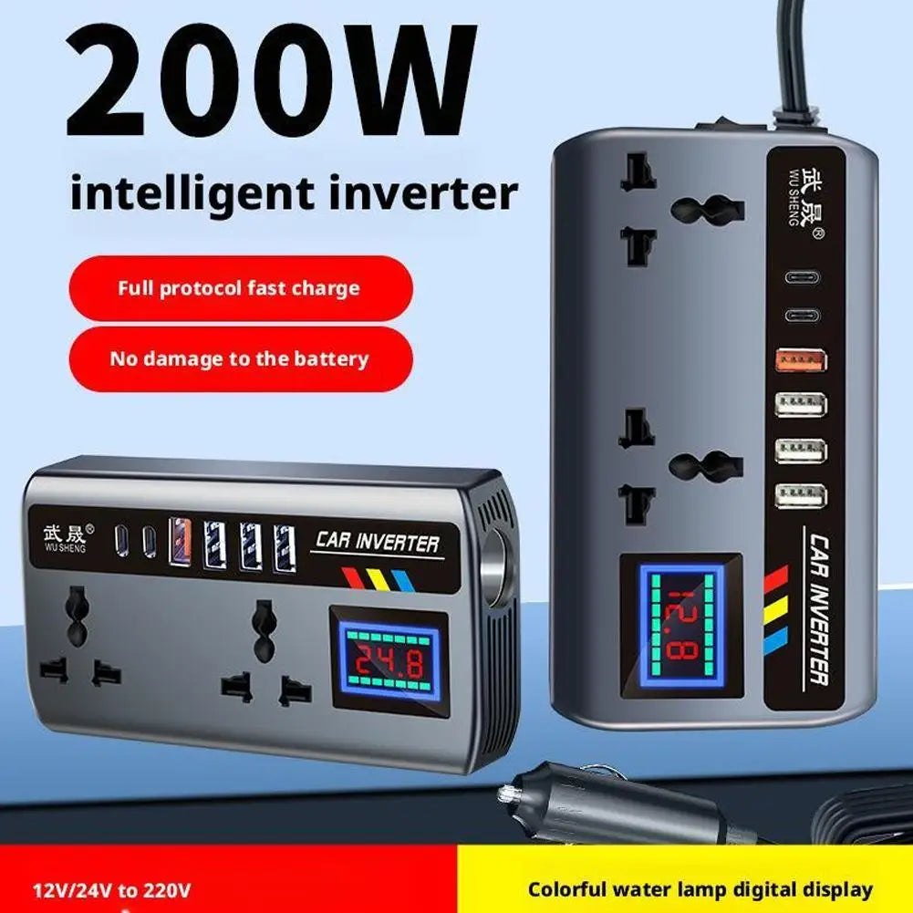Portable Car Inverter Converter Fast Charging Ports Automotive Charger 12V/24V To 220V Inverter 3 USB Ports Vehicle Accessories CM World
