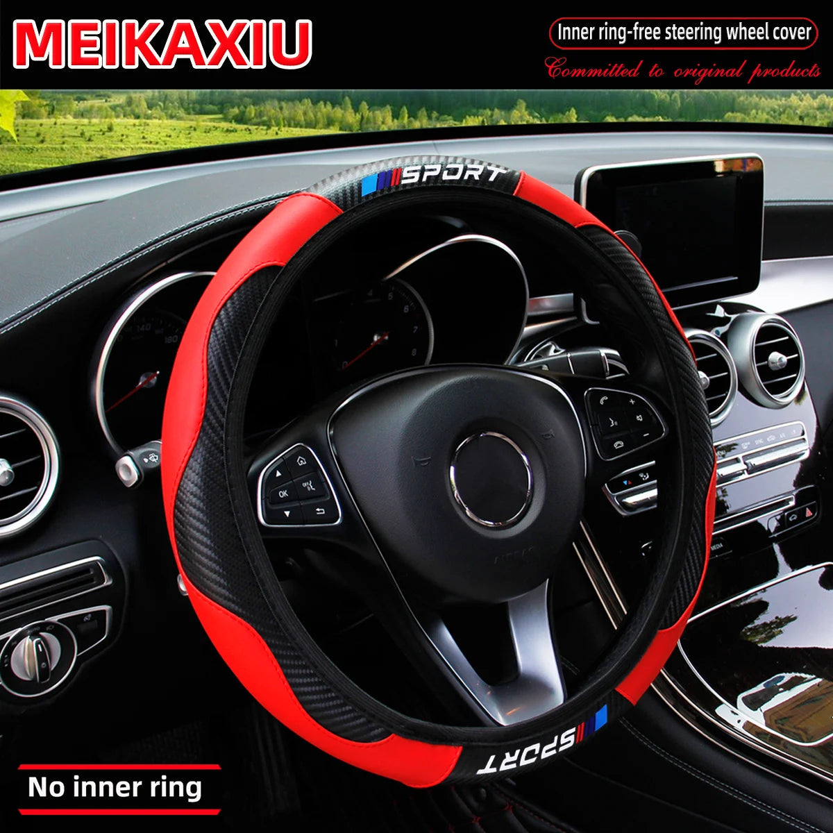 Carbon fiber leather SPORT car rimless steering wheel cover is suitable for 14.5 - 15-inch steering wheels as decoration items. CM World