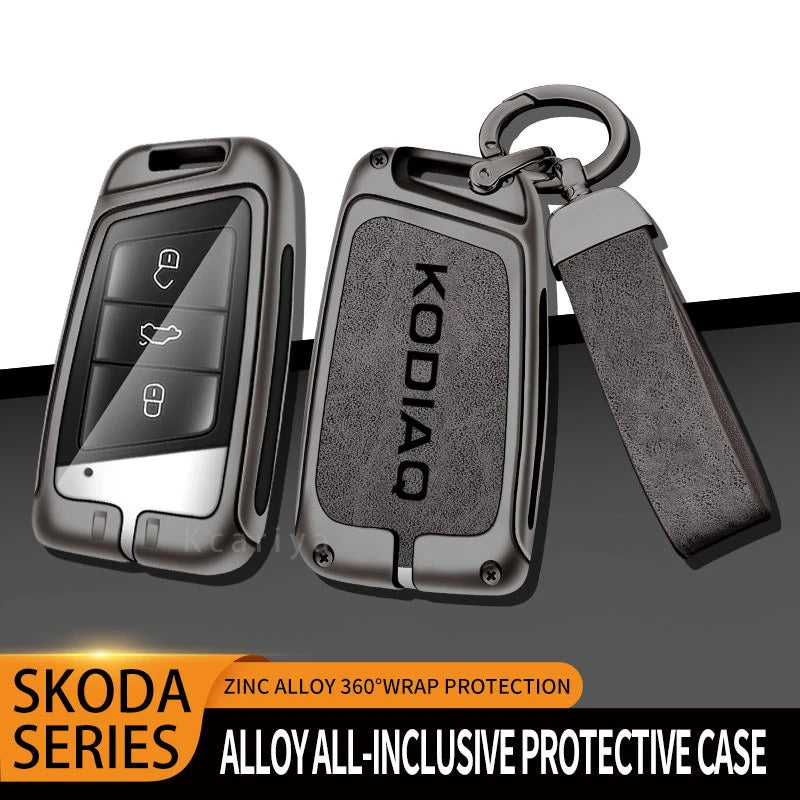 Zinc Alloy Car Remote Control Key Case Cover Holder Shell Fob for Skoda Kodiaq Protection Key Chain Buckle Keyless Accessories CM World