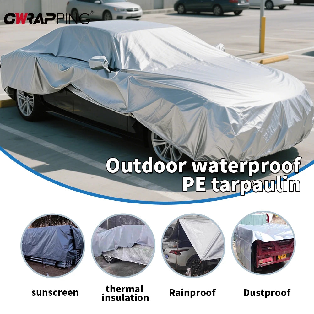 2X2m Car Cover Cloth Rainy Weather Universal Exterior Accessories Waterproof Sunshade Silver Cover Suitable for Cargo Shading