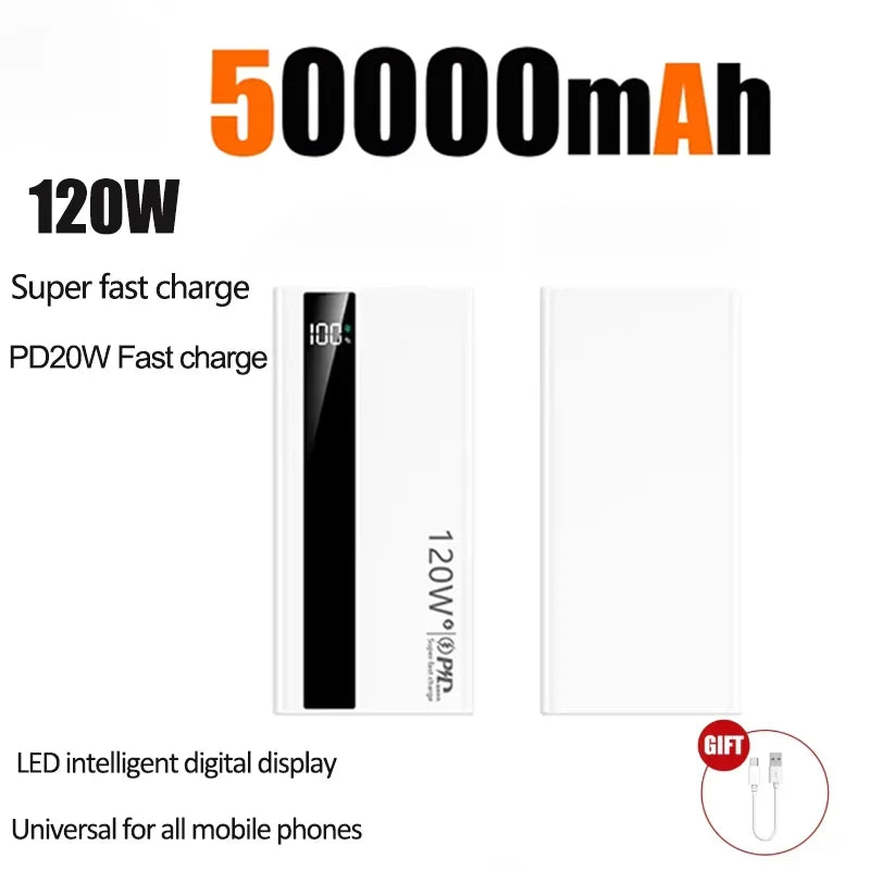 ViVO 500000mAh 120W Power Bank Portable Super Large Capacity Fast Charge External Battery Power Bank For Iphone Huawei Samsung