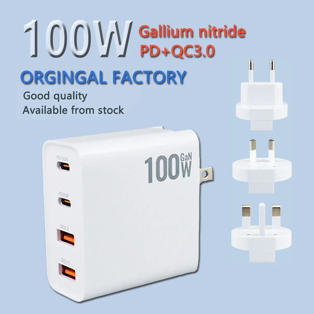 100W GaN Charger Convertible Plug Folding Pin QC3.0 USB-A Dual Type C PD Fast Charging Adapter for Notebook Mobile Phone Tablet Car Mobile World