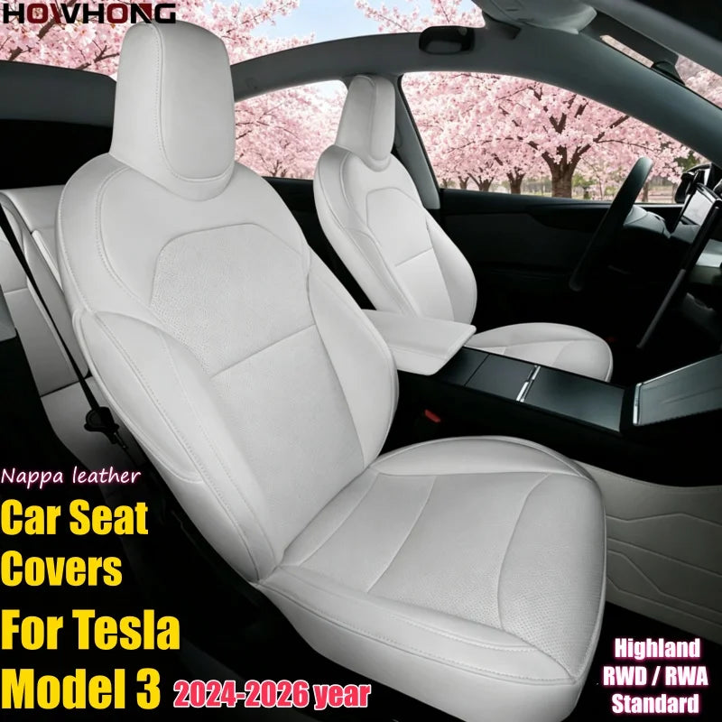 Car Seat Cover For Tesla Model 3 2024-2026 Highland RWD RWA Standard Nappa Leather or 8 Grade Anti Fouling Interior Accessories Car Mobile World