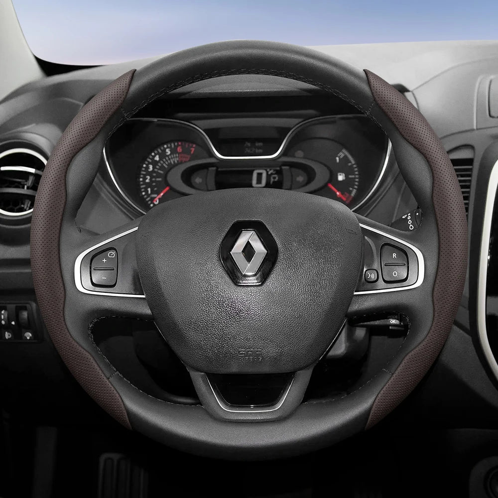 Suitable for Renault Breathable Hole Leather Steering Wheel Cover Segmented Quick Release Design Non-Slip and Durable Megane 3 2 4 Clio4 5 Captur Trafic Scenic Austral Kangoo Arkana Kadjar Master Fluence Zoe Twingo Qm6 CM World