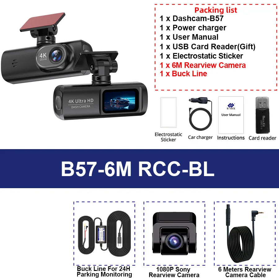4K WIFI Dash Cam Mini CAR DVR Support Front and Rear Dual Lens 1080P Black Box Room Night Vision Camera Parking Monitor Car Mobile World