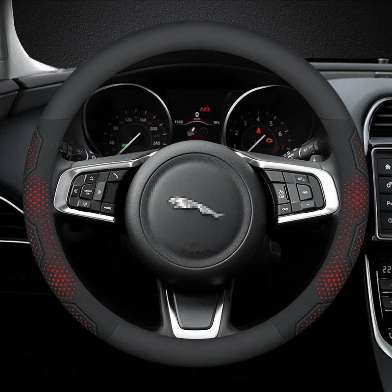 For JAGUAR E-PACE F-PACE F-TYPE XE XF XK XJR XFR XJ XEL XFL Carbon fiber Suede Leather Car Steering Wheel Cover Auto Accessories CM World