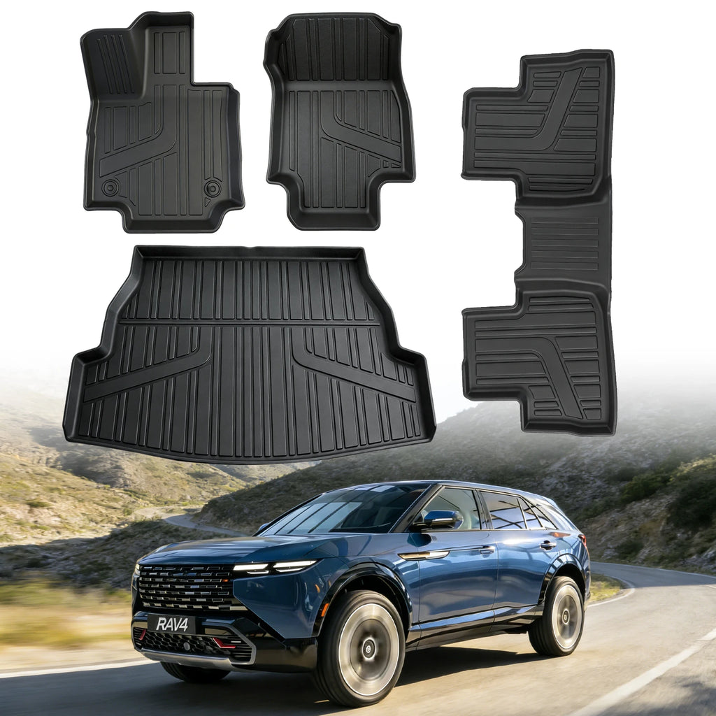 4-Pcs TPE Car Floor Mats Custom Fit For Toyota RAV4 Petrol Version 2019-2025 All Weather Waterproof Anti-Slip Easy Clean Floor Liners