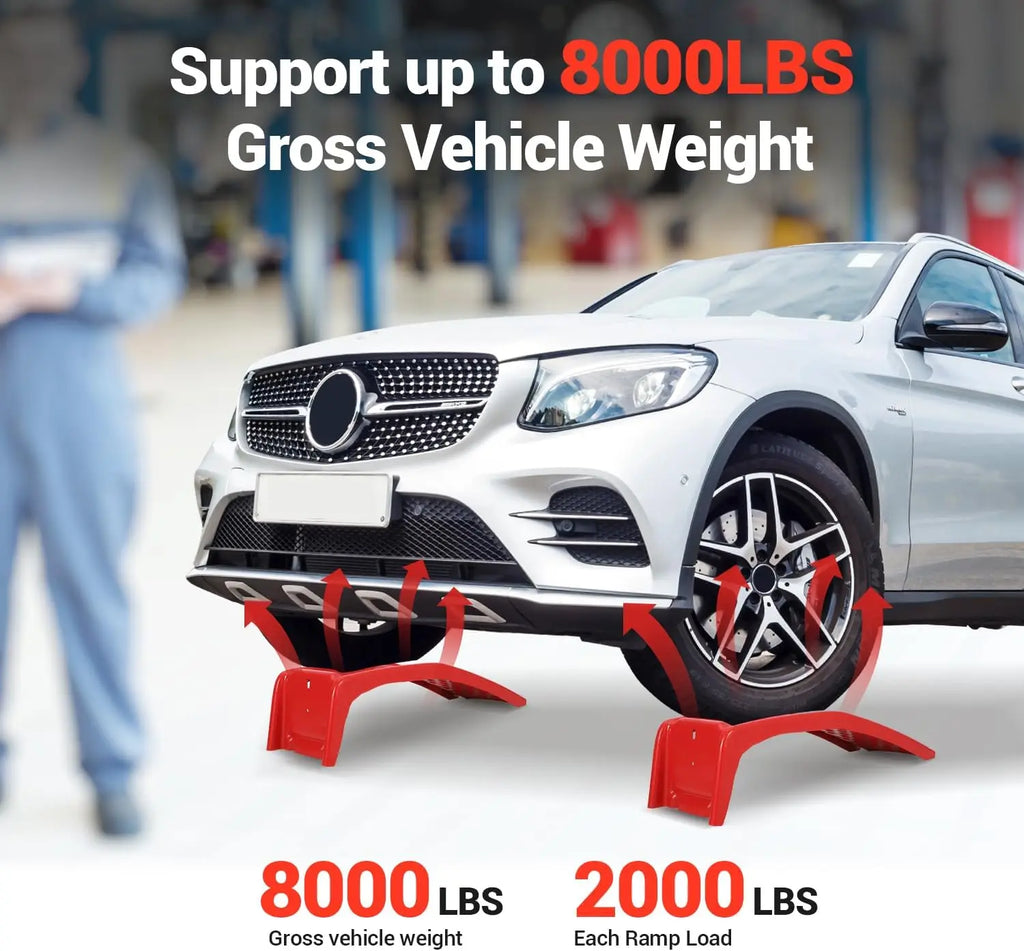 2 Pack 8000 Lbs Capacity Steel Car Ramps Heavy Duty Truck Ramps For Car Repair & Vehicle Maintenance Garage Vehicle Lift Ramps CM World
