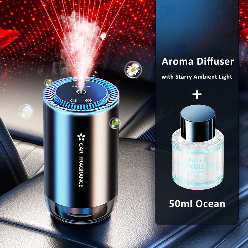 Car Aroma Diffuser with LED Starry Ambient Light 50ml Cologne Perfume Car Air Freshener Flavoring for Cars Fragrance Diffusers CM World