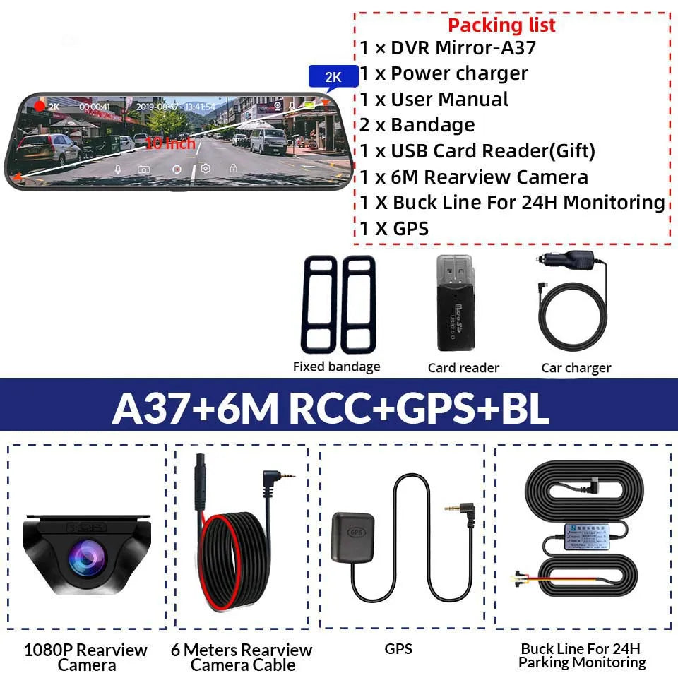 E-ACE 2K Car DVR WIFI GPS Stream Media Mirror Optional 1080P Car Video Camera Night Vision Loop Recording 24H Parking Black Box Car Mobile World